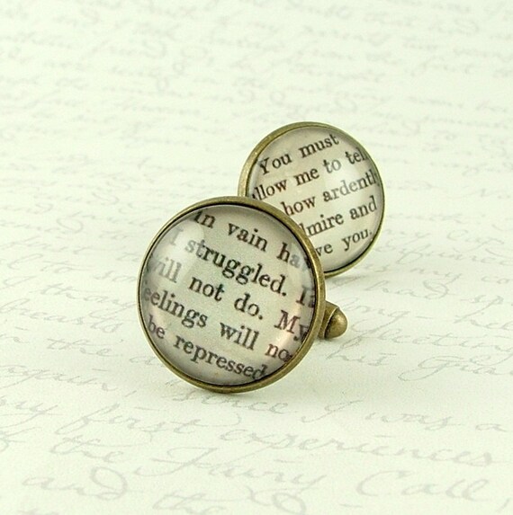 Jane Austen Literary Lovers Book Cufflinks 'Pride and Prejudice' - How Ardently I Admire and Love You
