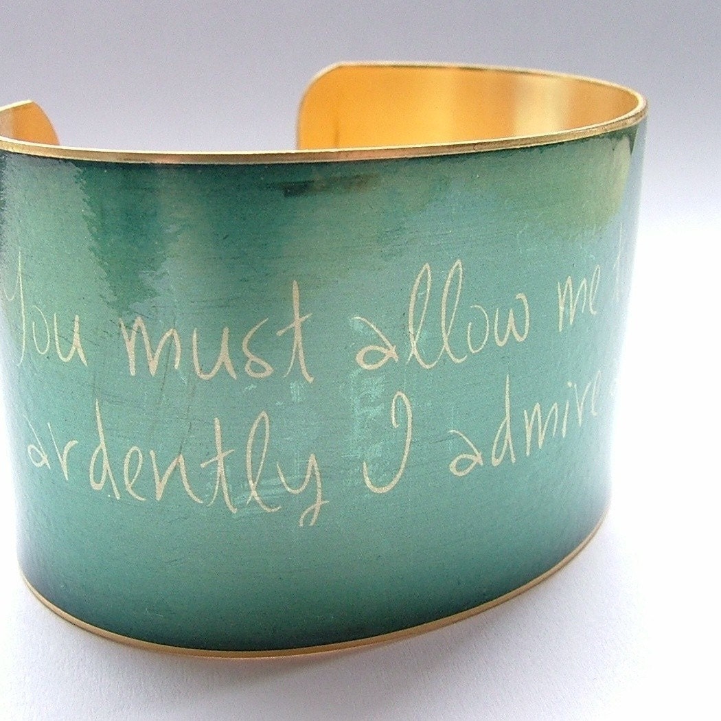 Pride and Prejudice by Jane Austen Mr Darcy's Proposal Blue Brass Cuff Bracelet