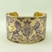 Heraldic Coat of Arms Historical Brass Cuff Bracelet - Royal Victoriana Toile de Jouy in Violet