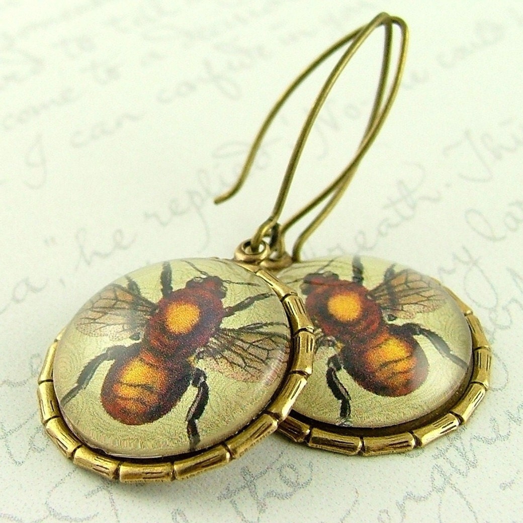 Bumble Honey Bee Entomology Earrings - Insect Jewelry