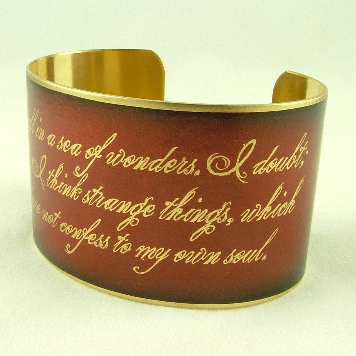 Dracula by Writer Bram Stoker Supernatural Gothic Book Quote - 'I doubt, I fear, I think strange things' - Brass Cuff Bracelet