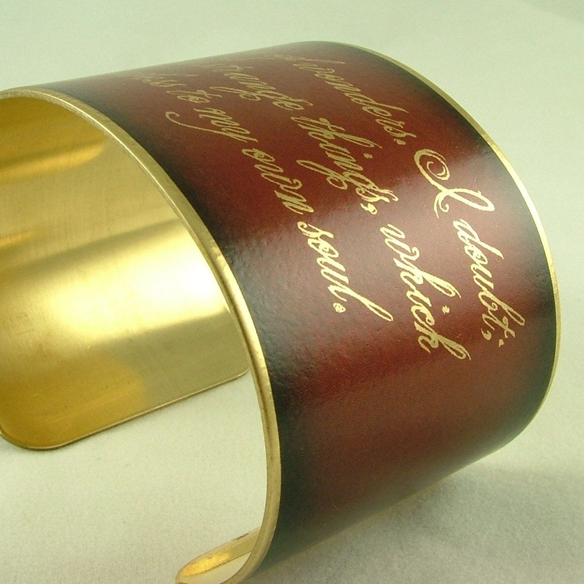 Dracula by Writer Bram Stoker Supernatural Gothic Book Quote - 'I doubt, I fear, I think strange things' - Brass Cuff Bracelet