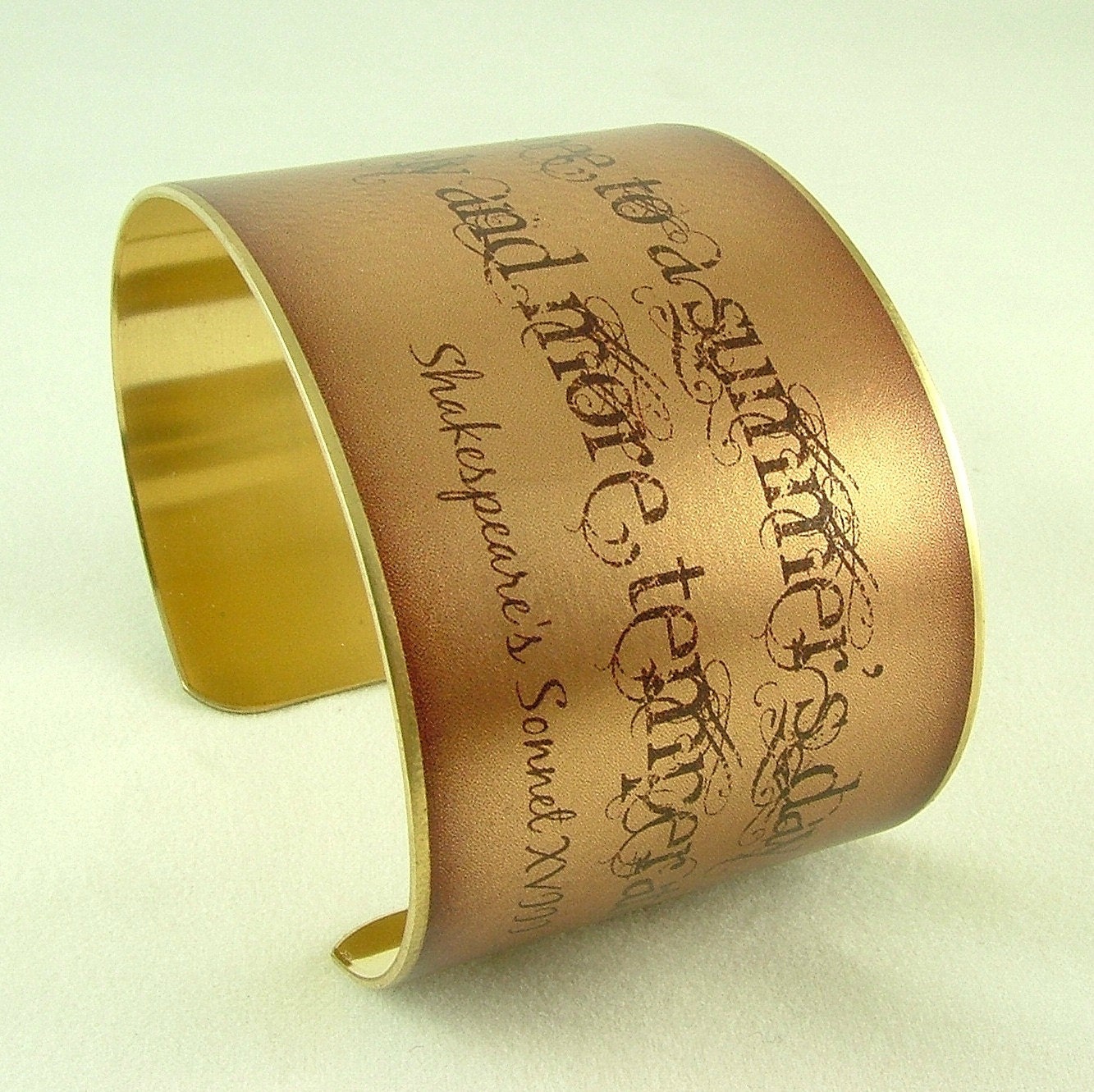 William Shakespeare Sonnet 18 'Compare Thee to a Summer's Day' Love Poem Literary Art Brass Cuff Bracelet