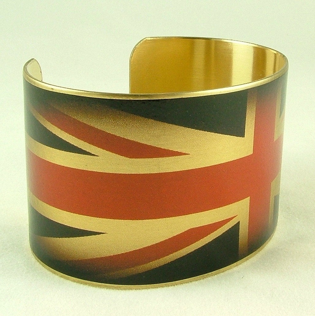 Union Jack Flag British Patriotic Brass Cuff Bracelet - Queen's Jubilee