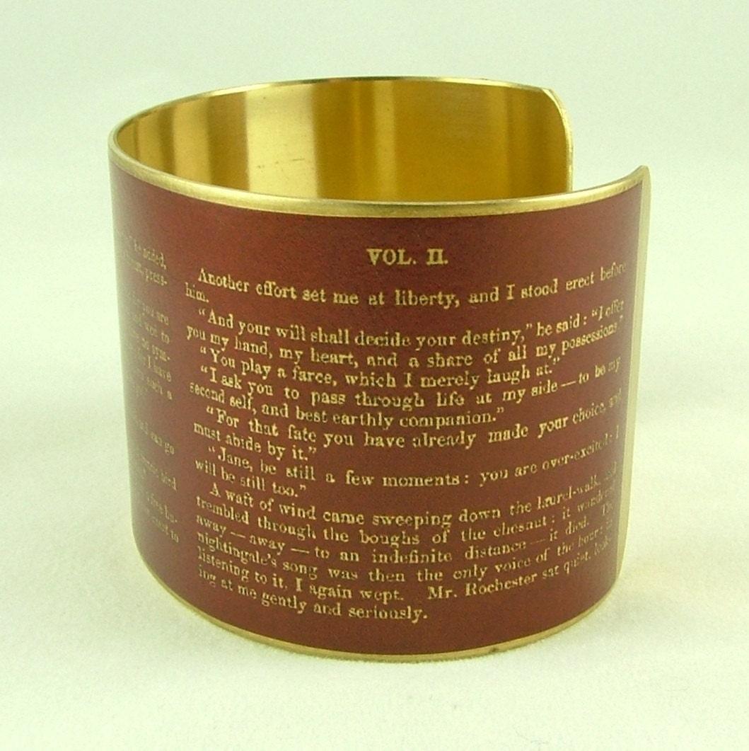 Charlotte Bronte's Jane Eyre Literary Book Pages Brass Cuff Bracelet