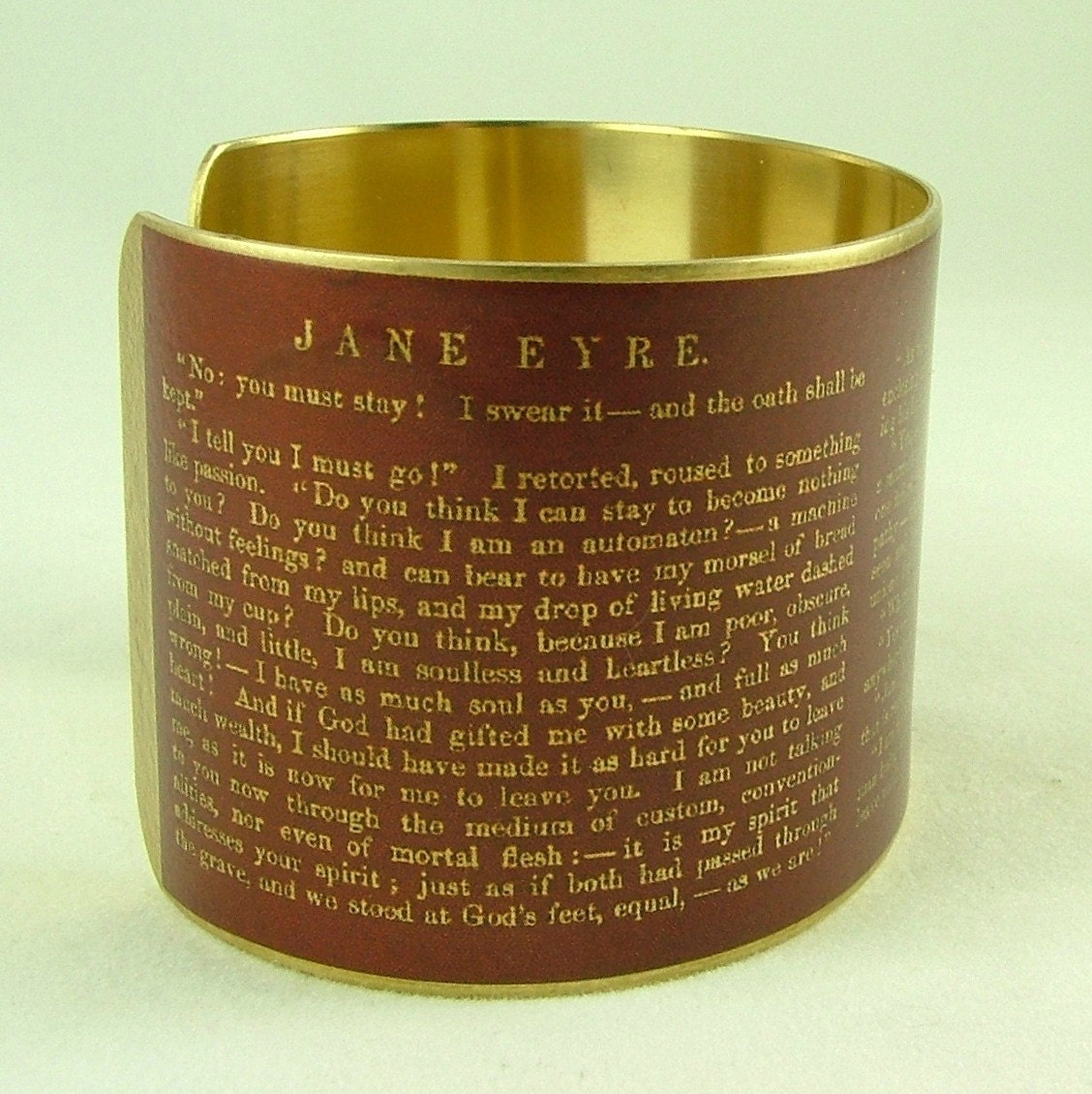 Charlotte Bronte's Jane Eyre Literary Book Pages Brass Cuff Bracelet