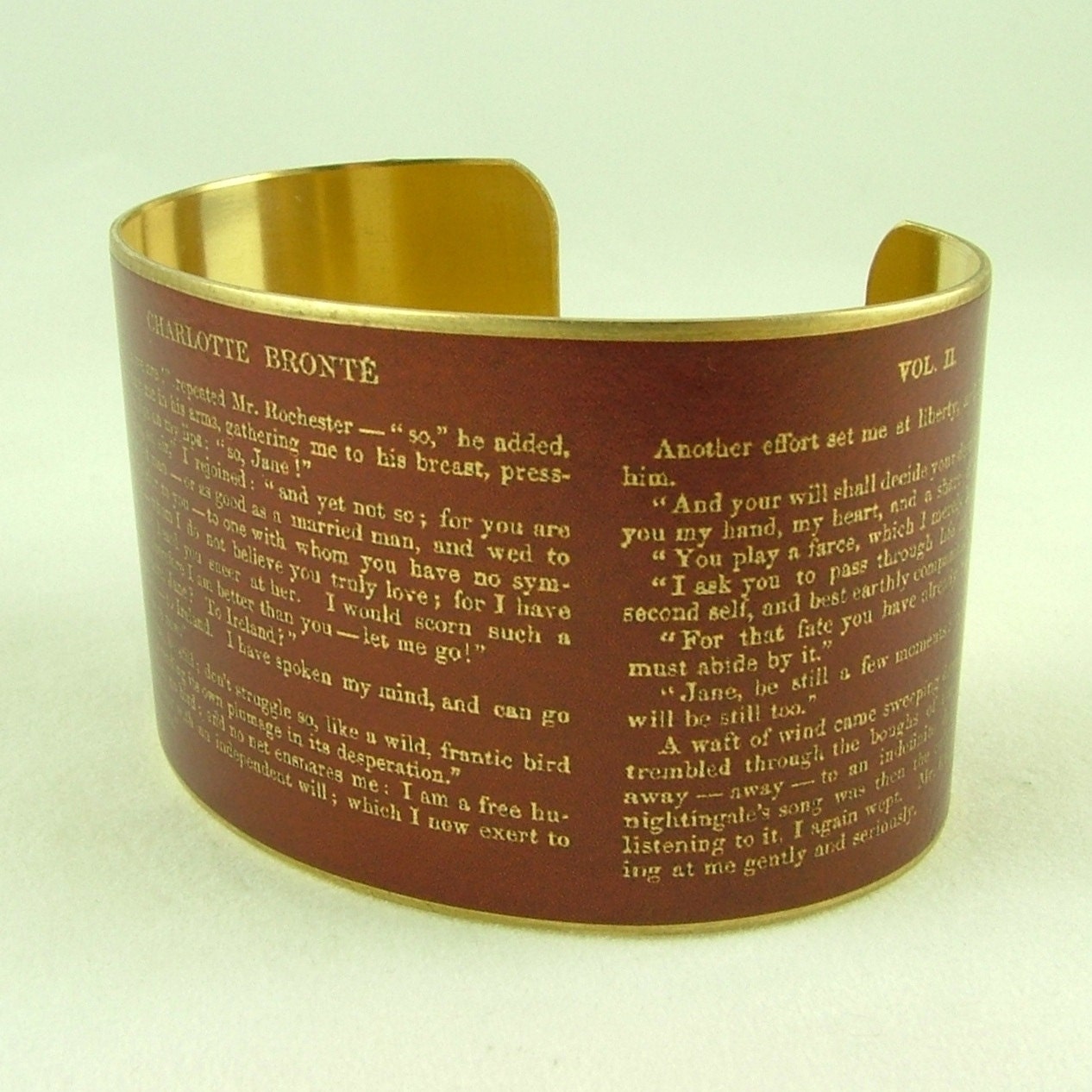 Charlotte Bronte's Jane Eyre Literary Book Pages Brass Cuff Bracelet
