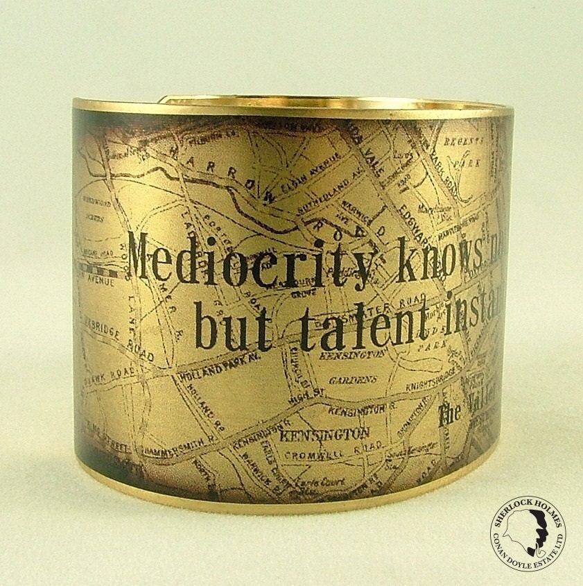 Map of at Baker Street - Mediocrity Knows Nothing - Sherlock Holmes Literary Brass Cuff Bracelet