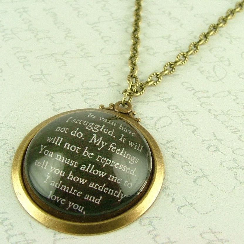 Pride and Prejudice - Jane Austen Literary Lovers Book Quote Glass Necklace