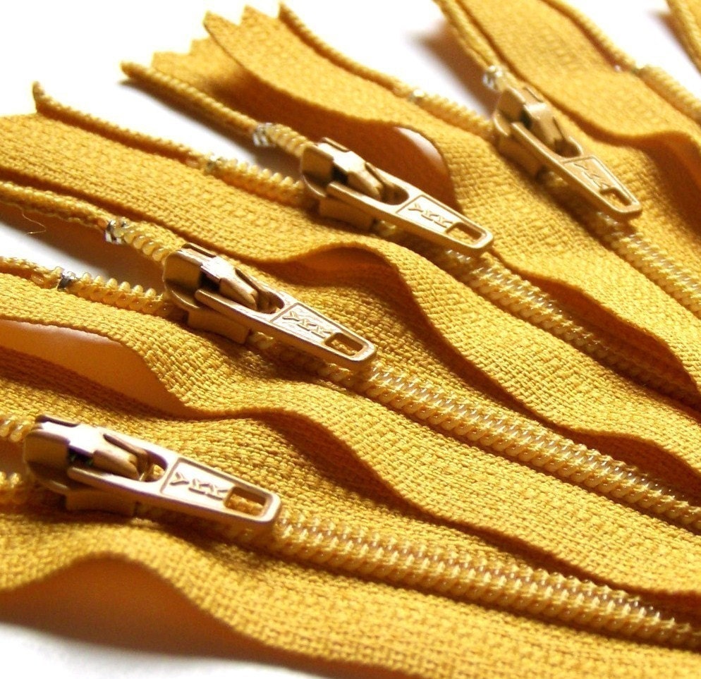 YKK Zippers- 7 inch coil zips- (10) pieces- Mustard Color 846