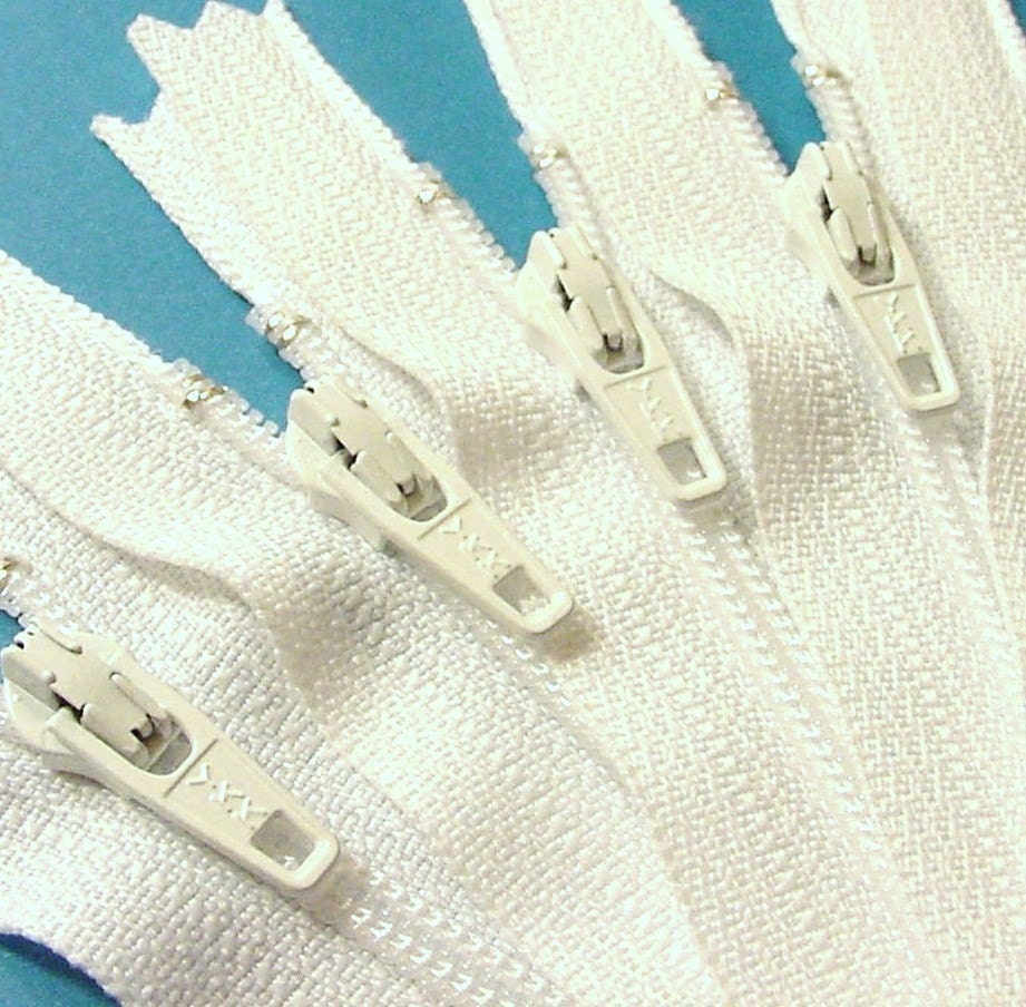 Ten White 6 Inch Zippers YKK Color 501