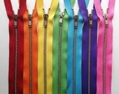 Metal Zippers- 7 inch closed bottom ykk nickel teeth zips- (7) pieces - Rainbow Set
