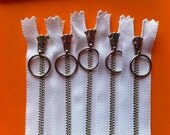 Metal Zippers- 5 inch closed bottom ykk nickel teeth zips with Special Ring Pull(5) pieces - White 501