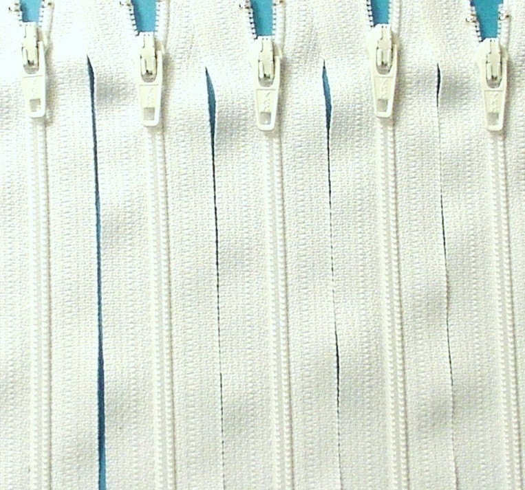 Ten 18 Inch White YKK Zippers Color 501