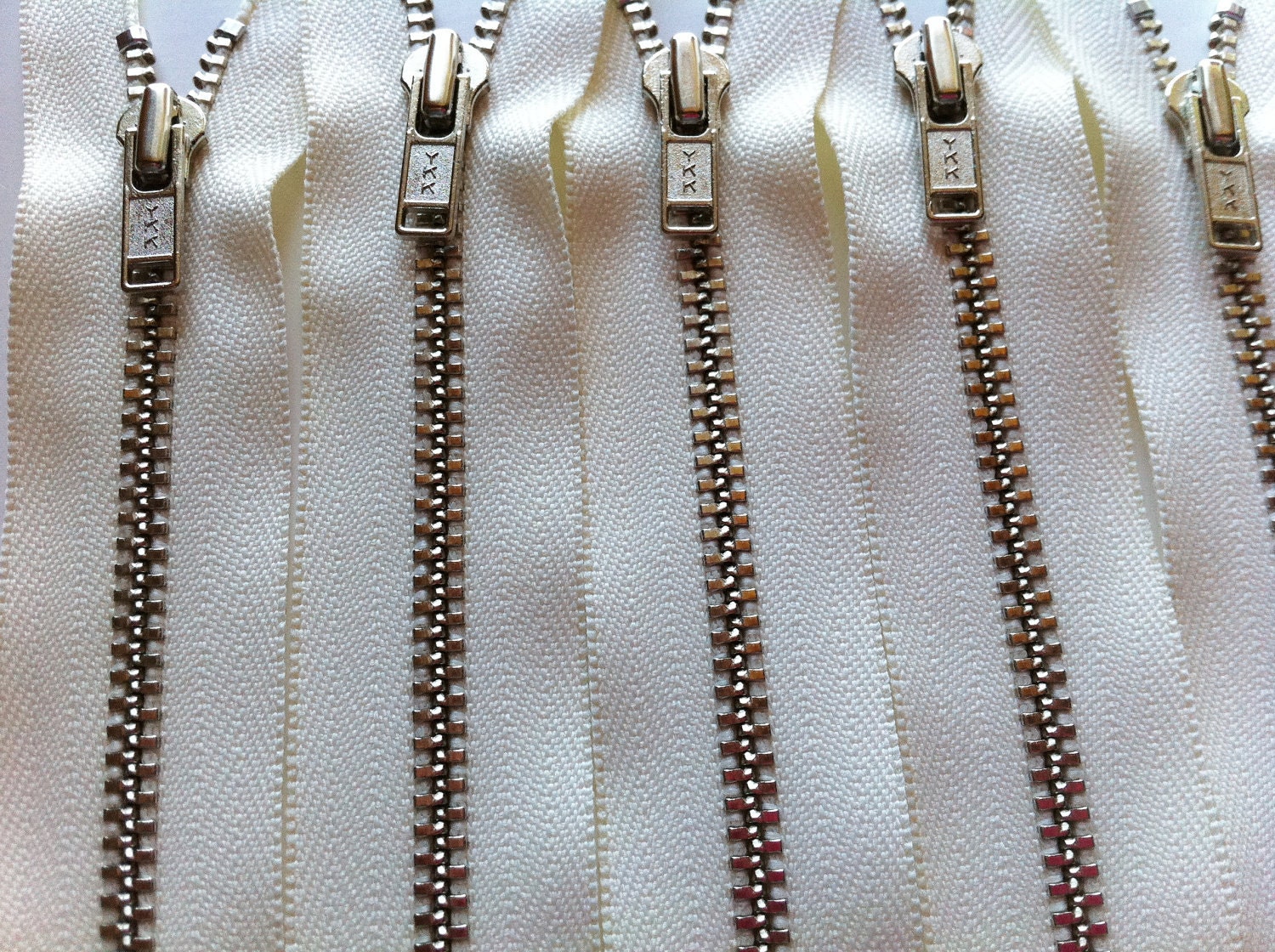 Metal Zippers- 12 inch closed bottom ykk nickel teeth zips- (5) pieces - Vanilla 121