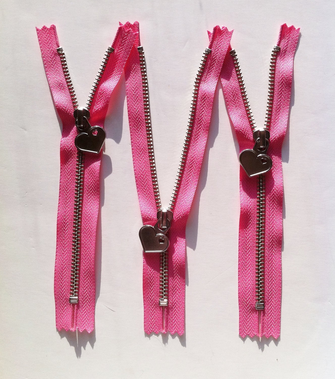 Last 2- Reserved for MaLora- Metal Teeth 7 Inch Zippers with Special Heart Pull - YKK- 2 Pieces- Flamingo Pink 335