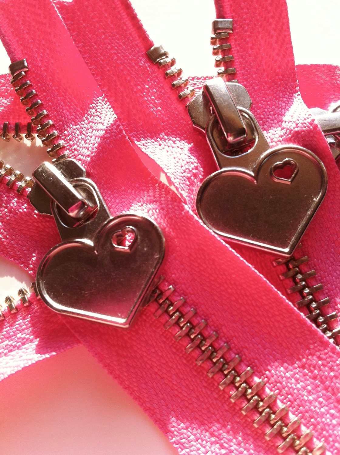Last 2- Reserved for MaLora- Metal Teeth 7 Inch Zippers with Special Heart Pull - YKK- 2 Pieces- Flamingo Pink 335