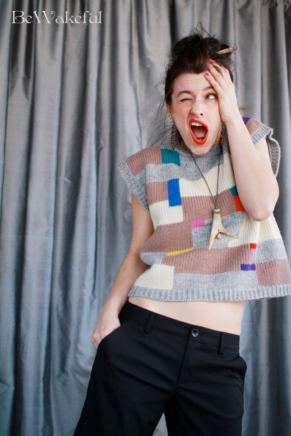 Cropped Wool 1980s Neon Geometry