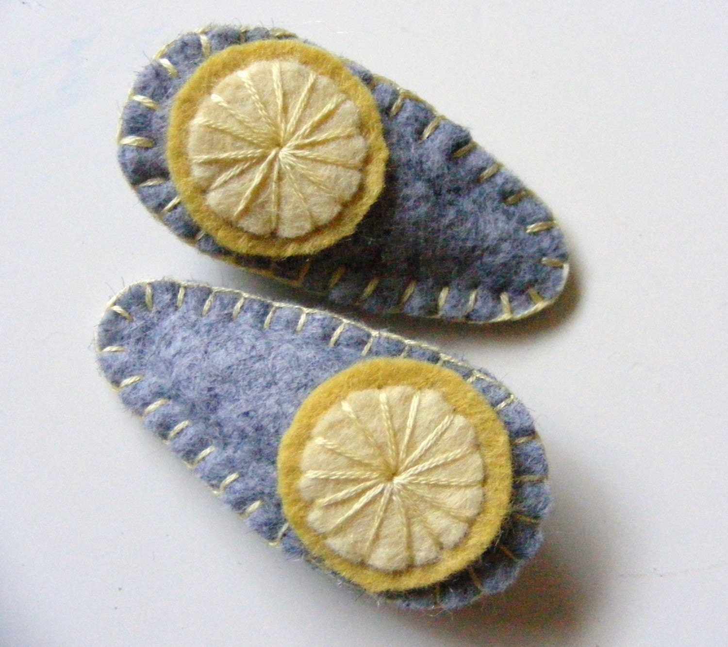 Felt Hair Clips Set of Two Yellow and Grey