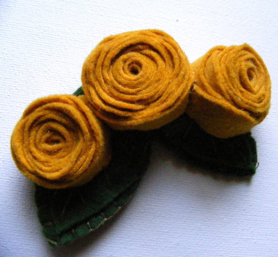 Hand Crafted Mustard Felt Rosette Trio Hair Clip