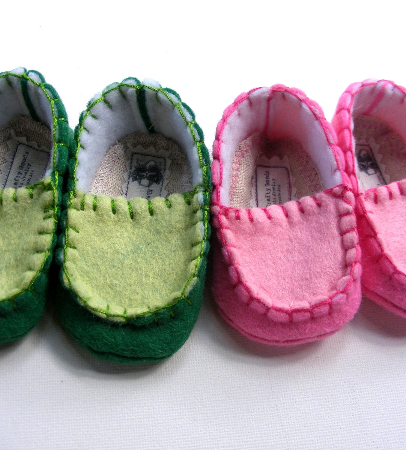 Color Blocked Baby Felt Shoes in Kelly Green and Mint Baby Boy Loafers