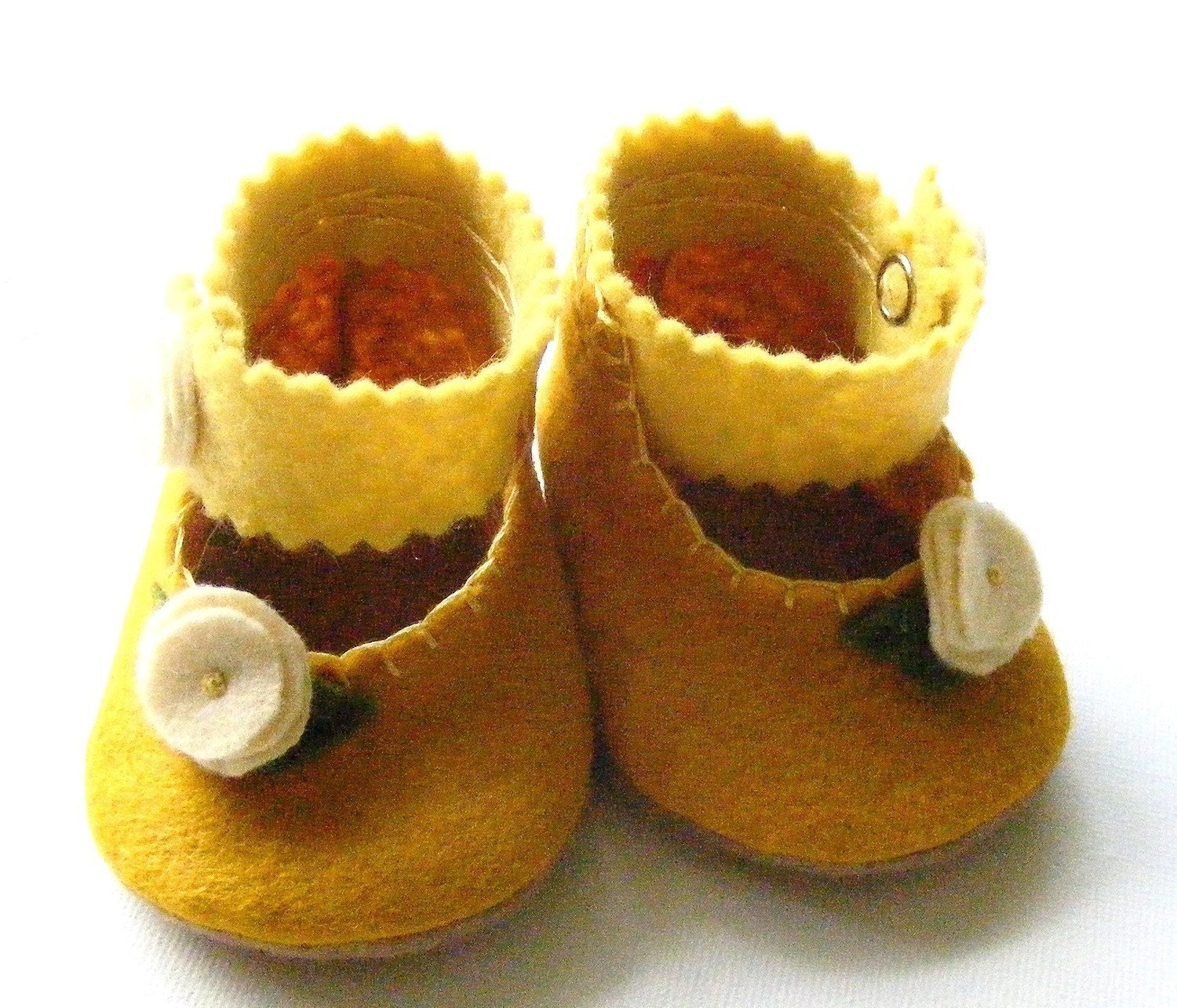 Golden Yellow Baby Girl Felt Booties Mary Jane Style