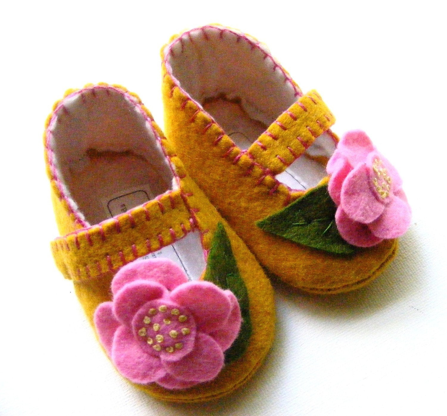 Felt Baby Shoes - Mustard Hot Pink