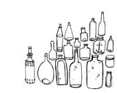Black and White Vintage Bottle Collection Illustration Print of Original 8x10
