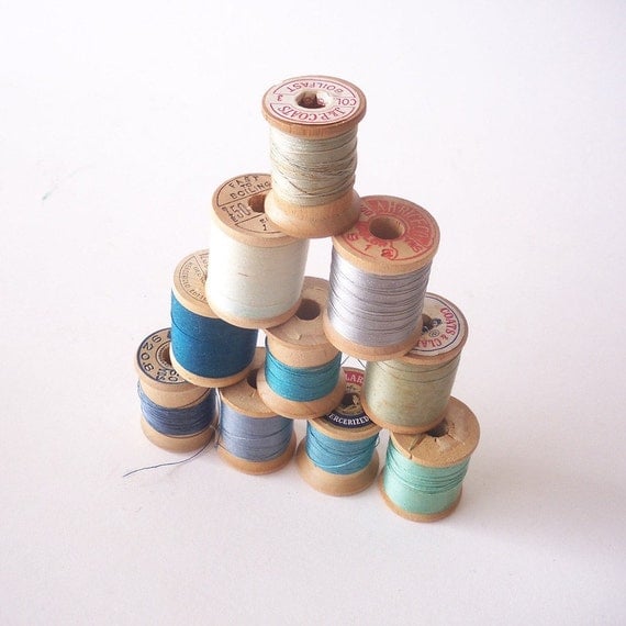 Collection Of Vintage Wooden Spools In Shades Of By Artfulvintage