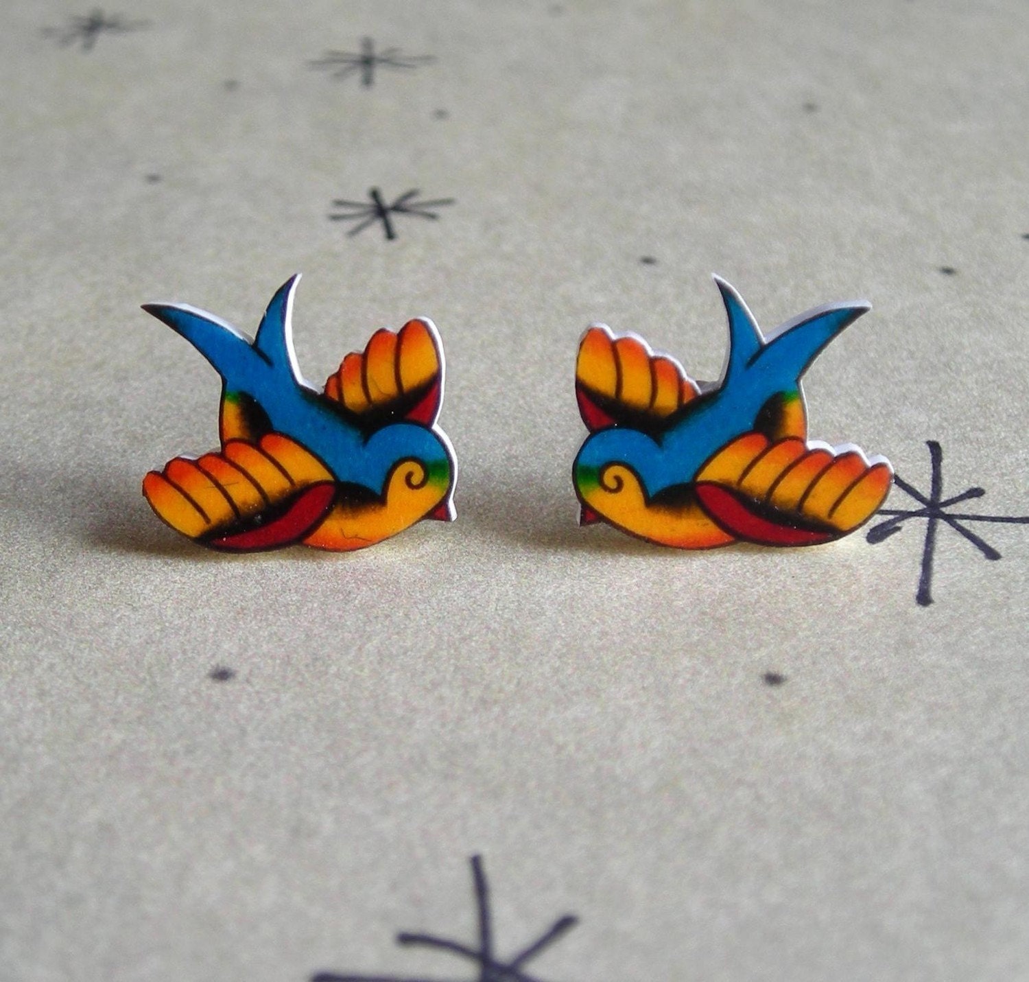 Chubby Lil Swallow Tattoo Earrings