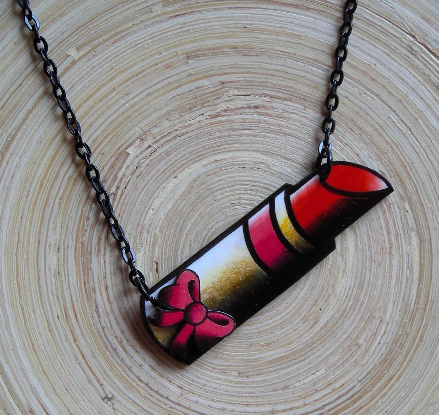 Old School Tattoo Style Lipstick Necklace