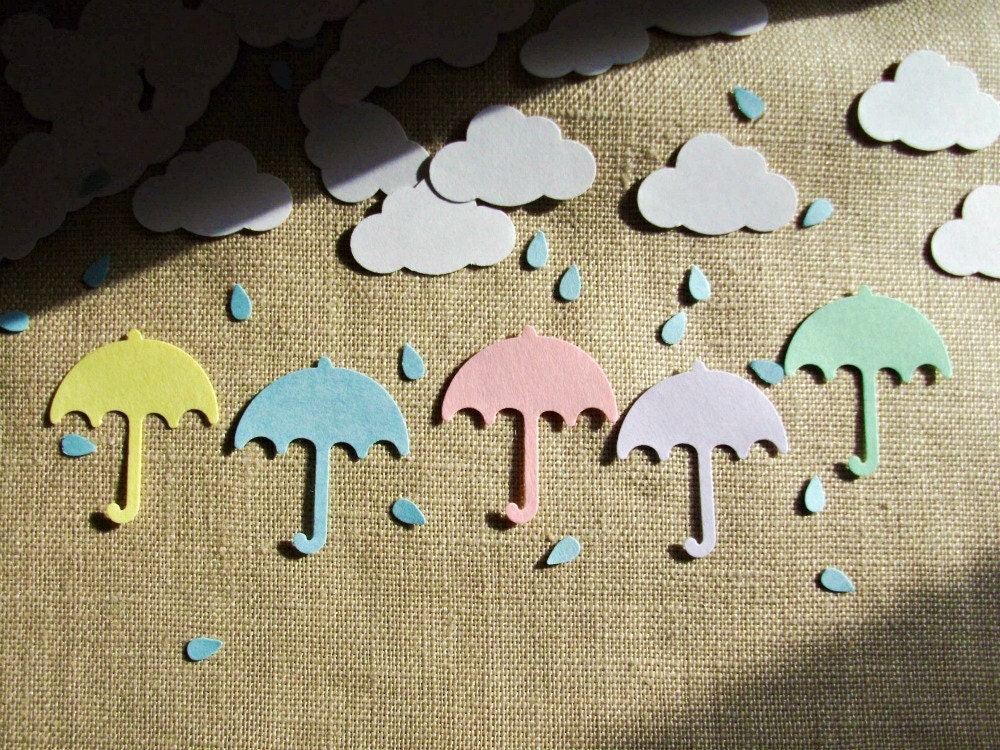 Rainy Day Confetti - Cloud, Raindrop, Umbrella Shower Party Decorations, 200 Pieces