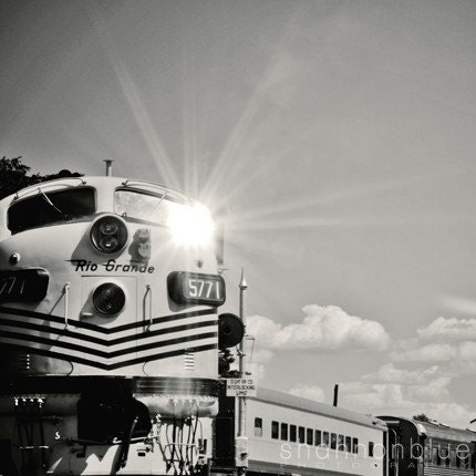 black and white train photograph / travel, transportation, industrial, masculine, father's day / choo choo flare (b/w) / 8x8 fine art photo