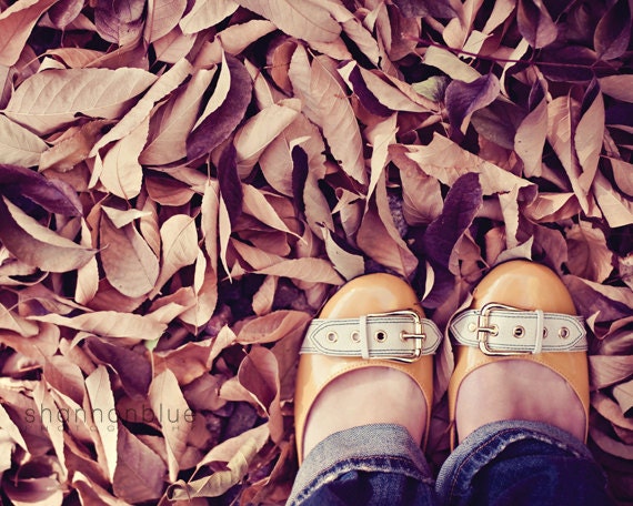autumn fall nature photograph / leaves, mustard yellow, feet, shoes, woman / yellow shoes fall leaves / 8x10 fine art photo - shannonpix
