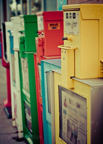 newspaper boxes photograph / news, printed word, paper, nostalgia, vintage tones / extra extra / 5x7 fine art