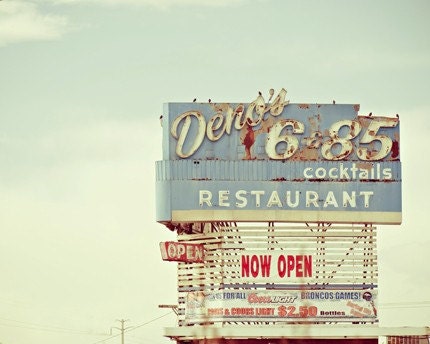 diner sign americana photograph / restaurant, bar, neon, vintage, travel, roadside / deno's / 8x10 fine art photograph