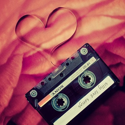 mix tape love photograph / valentine's day, 1980s, cassette tape, music, heart, romantic, red, coral, personalize / silly love songs / 8x8