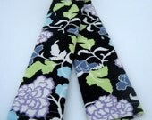 Camera strap slipcover- black and purple floral
