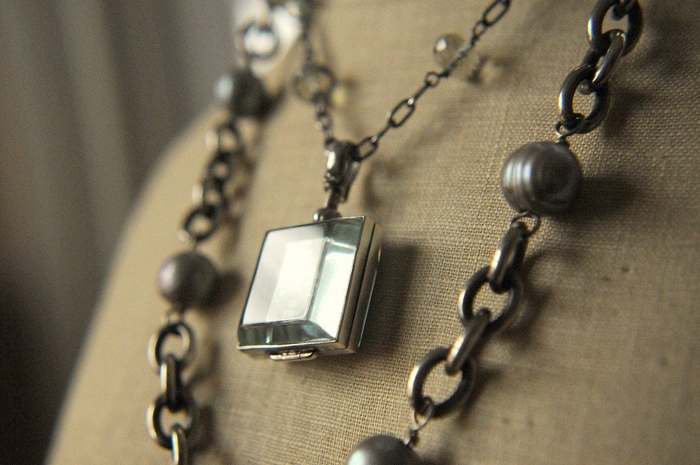 Glass Locket AAA Green Amethyst sterling silver