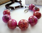 Ruby Agate organic artisan leather bracelet sterling silver