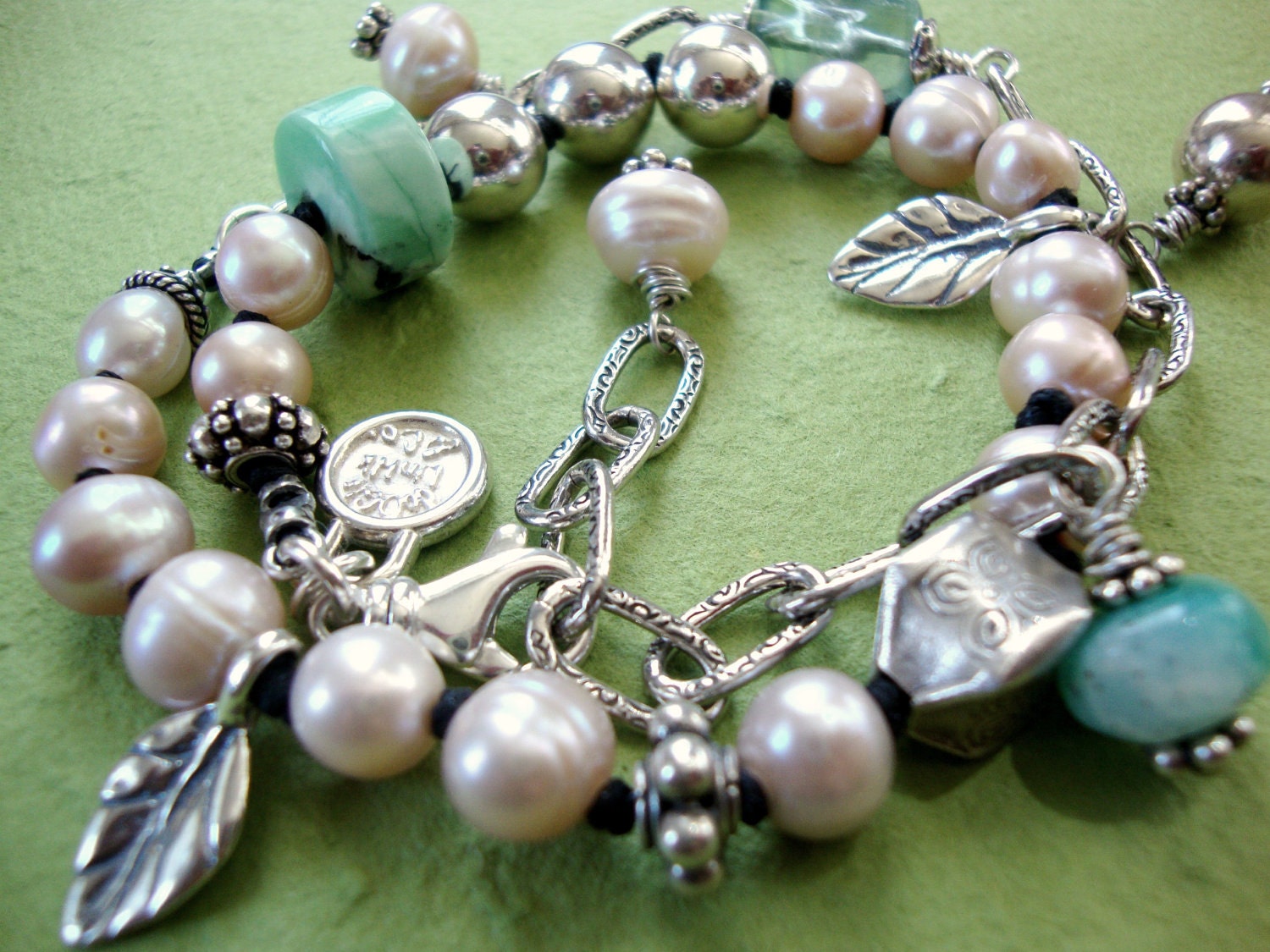 Pearl Peruvian Opal Necklace Artisan Sterling Silver