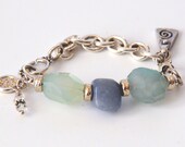 Blue, Green Chalcedony  Gemstones Sterling Silver bracelet