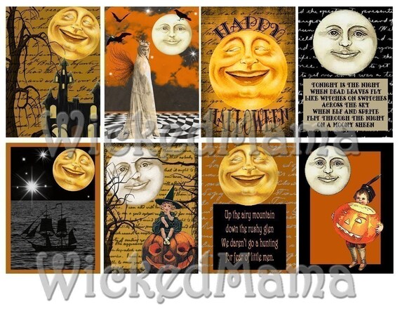 Halloween Digital Collage Sheet Diy Halloween Moon