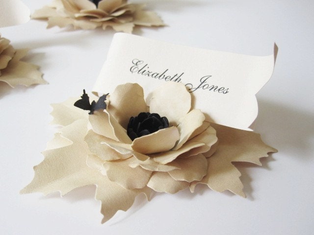 5 Handcrafted Paper Flower Place Cards with Butterfly