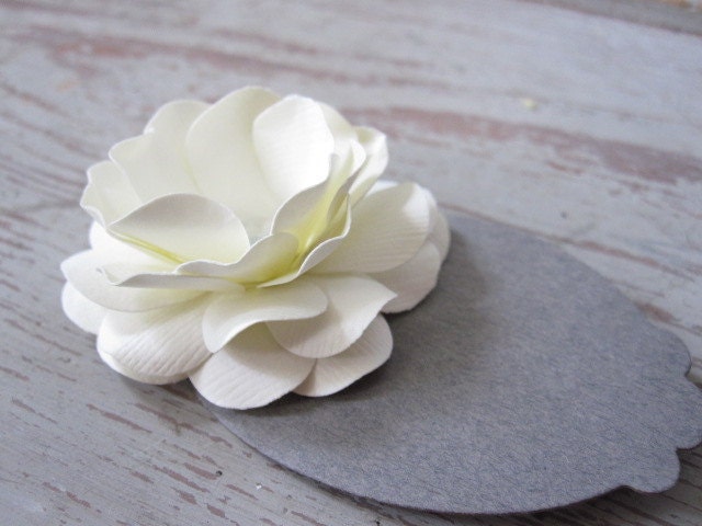 Ivory and Grey Handcrafted Paper Flower Place Cards-Set of Ten