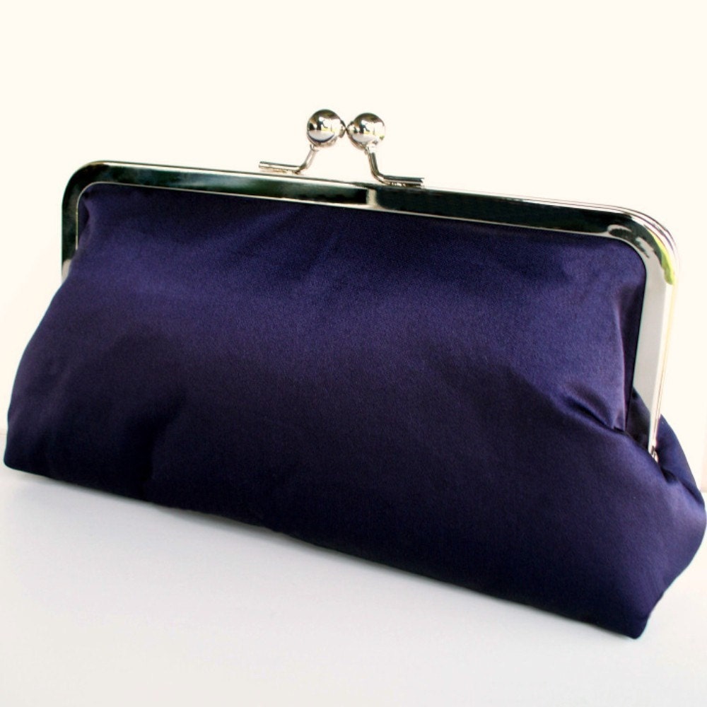 Pure Silk Embroidered Feathers Clutch in Navy Blue and Ivory