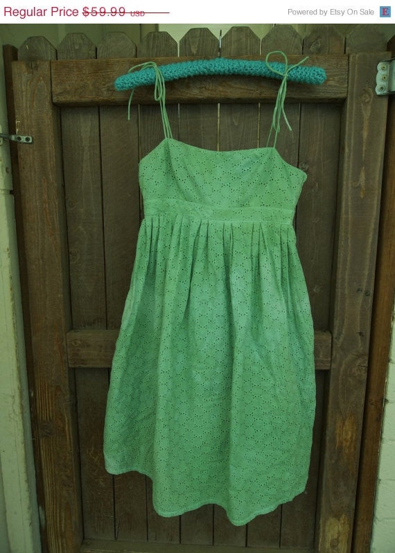 ON SALE Upcycled GAP Eyelet Babydoll Dress Cowgirl Chic Green Tea Dyed Stained Shabby Clothing