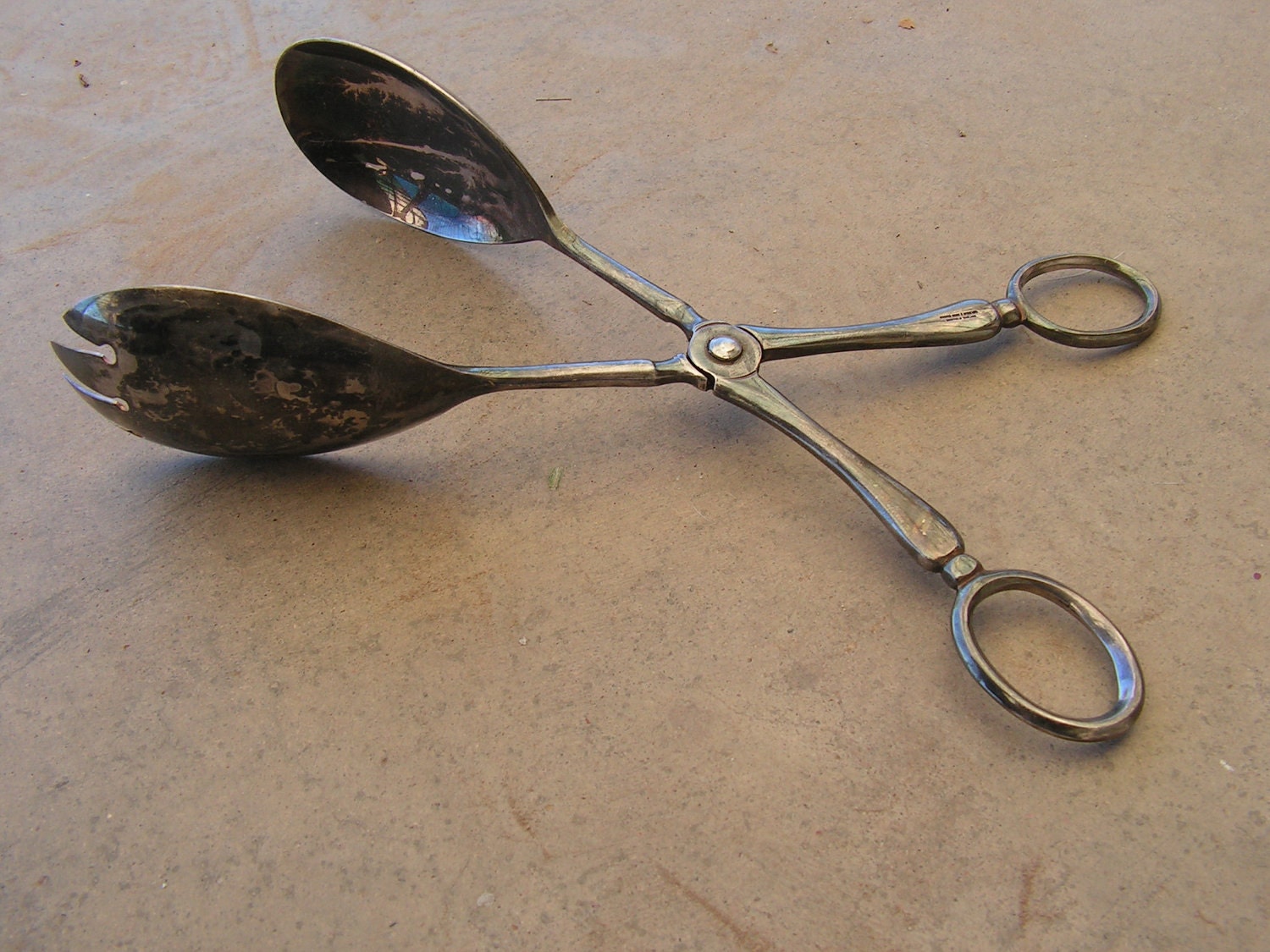Vintage Silver Plate Tongs Fork Spoon Server by retrosideshow