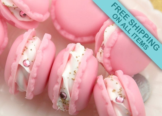 34mm Fake Pink Macaron Decorations or Charms - for making fake food crafts - 2 pc set
