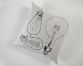 Vintage Light Bulbs silk screened cotton canvas throw pillow 18 inch black
